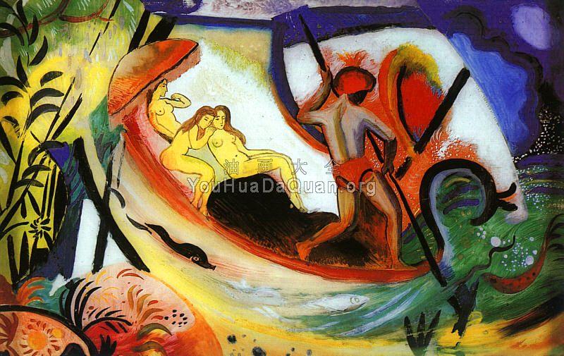 Three Girls in a Barque - 奥古斯特·马克